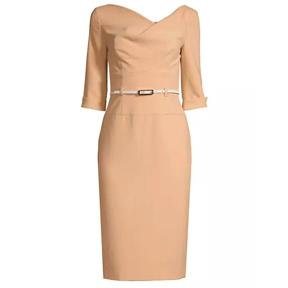 Black Halo Jackie O 3/4 Sleeve Sheath Dress NEW Fresco Size 4 - Picture 1 of 16